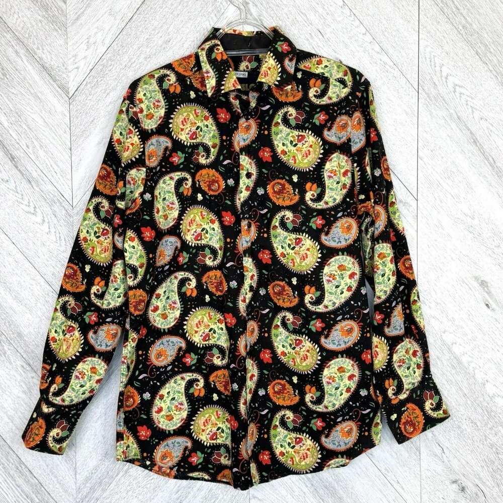 SUSLO Couture Shirt Mens Size Medium Paisley Floral Long Sleeve Button Front